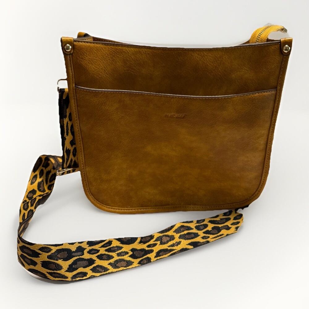 HKCLUF Crossbody Bag Brown Faux Leather Purse Leopard Strap Shoulder Tote